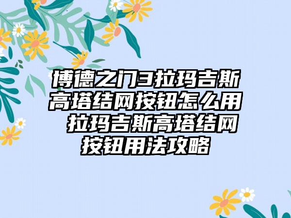 博德之门3拉玛吉斯高塔结网按钮怎么用 拉玛吉斯高塔结网按钮用法攻略