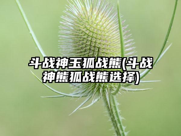 斗战神玉狐战熊(斗战神熊狐战熊选择)