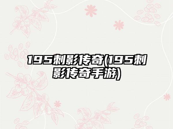 195刺影传奇(195刺影传奇手游)