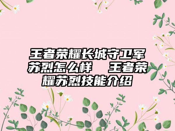 王者荣耀长城守卫军苏烈怎么样  王者荣耀苏烈技能介绍
