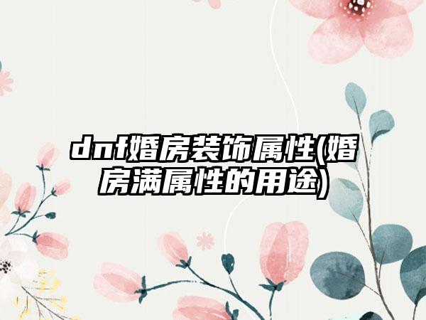 dnf婚房装饰属性(婚房满属性的用途)
