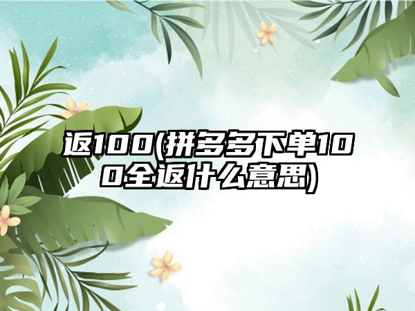返100(拼多多下单100全返什么意思)