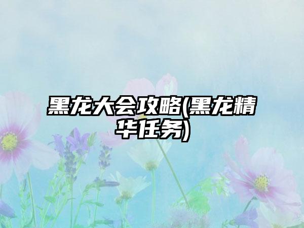 黑龙大会攻略(黑龙精华任务)