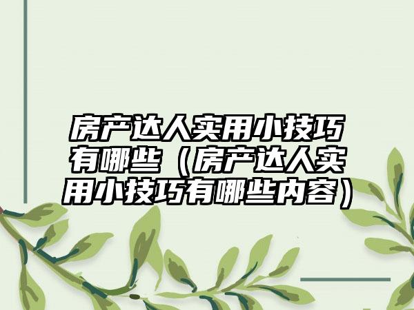 房产达人实用小技巧有哪些（房产达人实用小技巧有哪些内容）