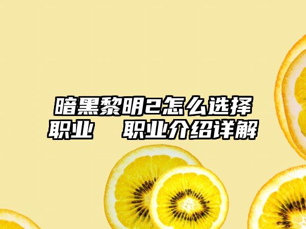 暗黑黎明2怎么选择职业  职业介绍详解
