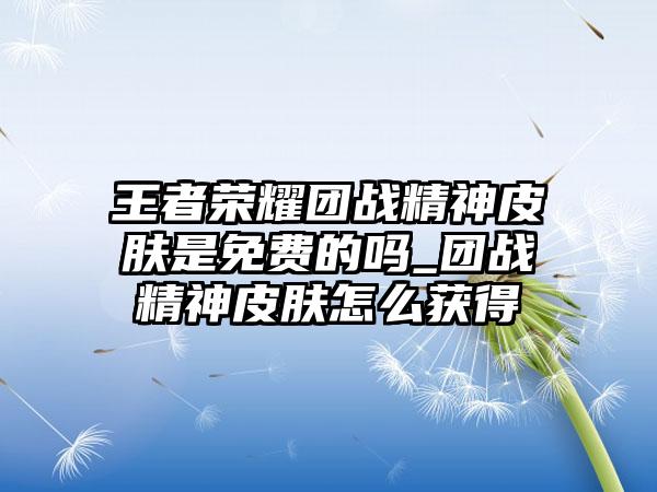王者荣耀团战精神皮肤是免费的吗_团战精神皮肤怎么获得