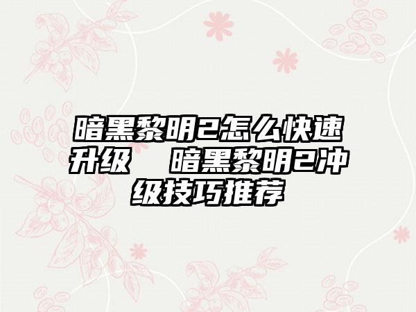 暗黑黎明2怎么快速升级  暗黑黎明2冲级技巧推荐