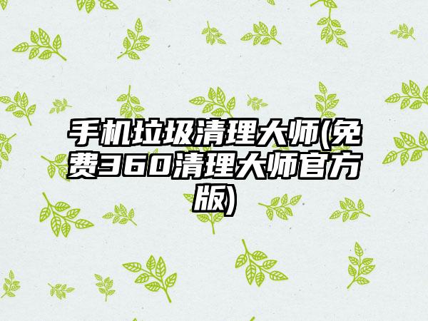 手机垃圾清理大师(免费360清理大师官方版)