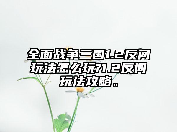 全面战争三国1.2反间玩法怎么玩?1.2反间玩法攻略。