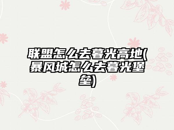 联盟怎么去暮光高地(暴风城怎么去暮光堡垒)