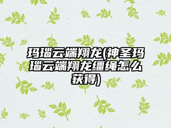 玛瑙云端翔龙(神圣玛瑙云端翔龙缰绳怎么获得)