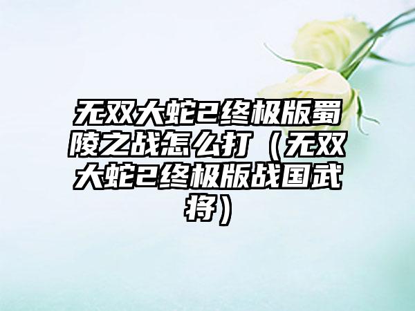 无双大蛇2终极版蜀陵之战怎么打（无双大蛇2终极版战国武将）