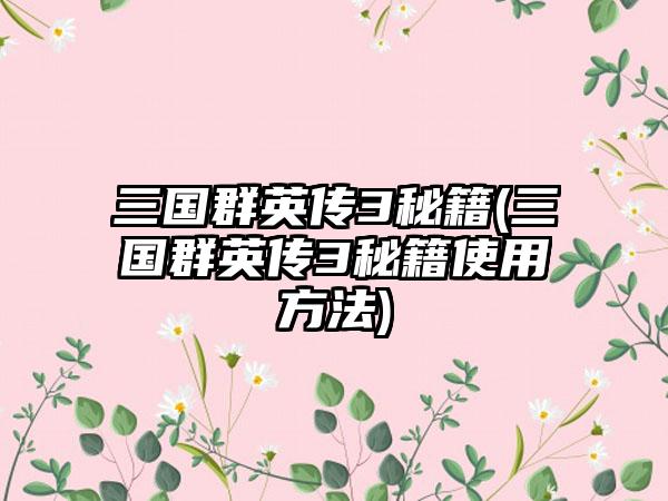 三国群英传3秘籍(三国群英传3秘籍使用方法)