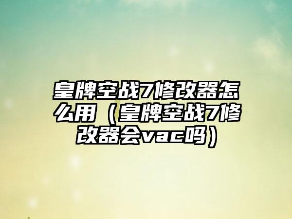 皇牌空战7修改器怎么用（皇牌空战7修改器会vac吗）