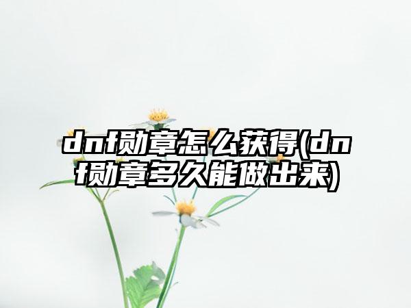 dnf勋章怎么获得(dnf勋章多久能做出来)
