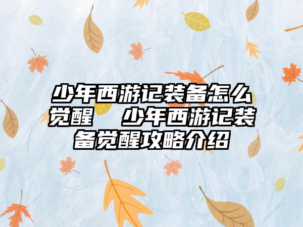 少年西游记装备怎么觉醒  少年西游记装备觉醒攻略介绍