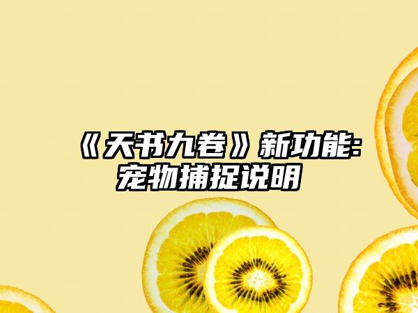 《天书九卷》新功能:宠物捕捉说明