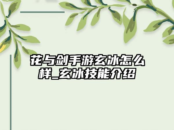 花与剑手游玄冰怎么样_玄冰技能介绍