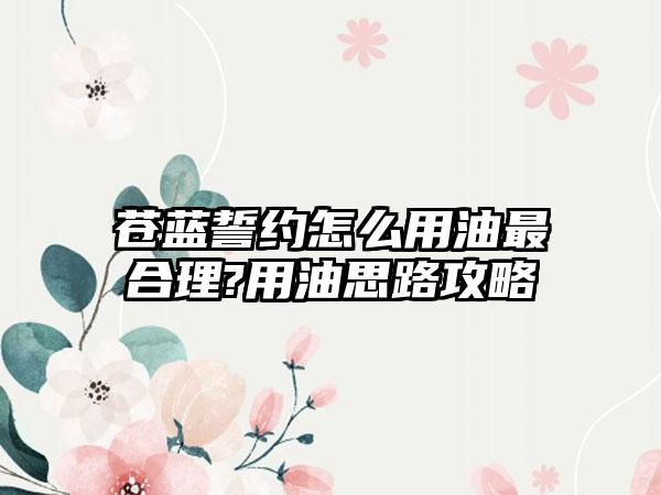 苍蓝誓约怎么用油最合理?用油思路攻略