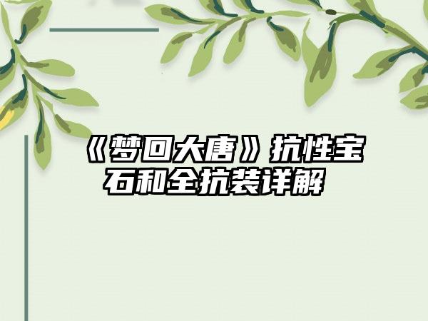 《梦回大唐》抗性宝石和全抗装详解