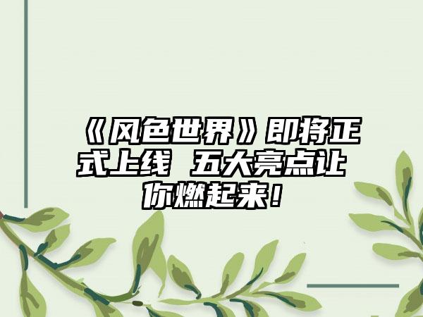 《风色世界》即将正式上线 五大亮点让你燃起来！