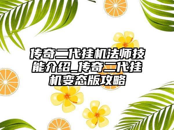 传奇二代挂机法师技能介绍_传奇二代挂机变态版攻略