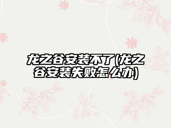 龙之谷安装不了(龙之谷安装失败怎么办)