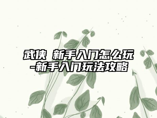 武侠乂新手入门怎么玩-新手入门玩法攻略