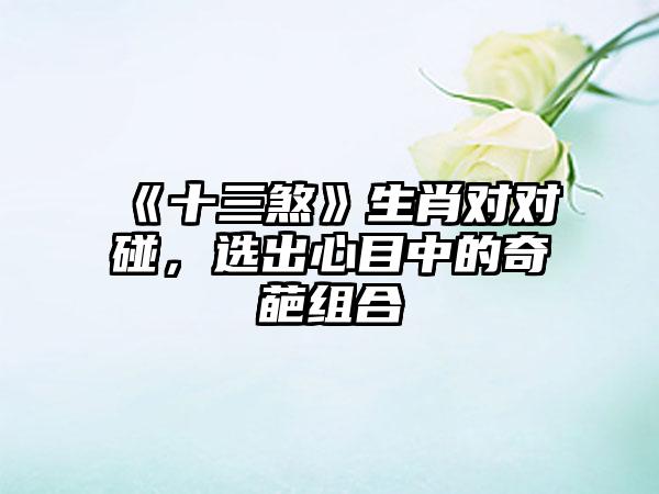 《十三煞》生肖对对碰，选出心目中的奇葩组合
