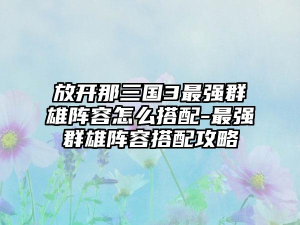 放开那三国3最强群雄阵容怎么搭配-最强群雄阵容搭配攻略