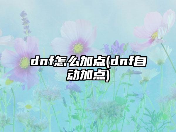 dnf怎么加点(dnf自动加点)