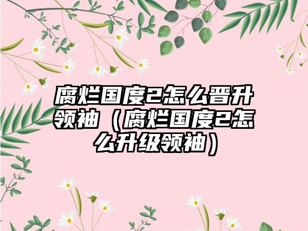 腐烂国度2怎么晋升领袖（腐烂国度2怎么升级领袖）