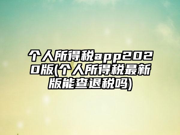 个人所得税app2020版(个人所得税最新版能查退税吗)