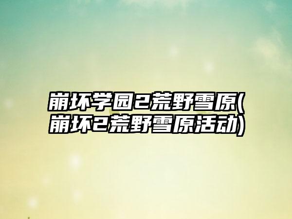 崩坏学园2荒野雪原(崩坏2荒野雪原活动)