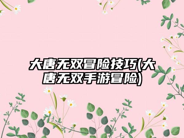 大唐无双冒险技巧(大唐无双手游冒险)