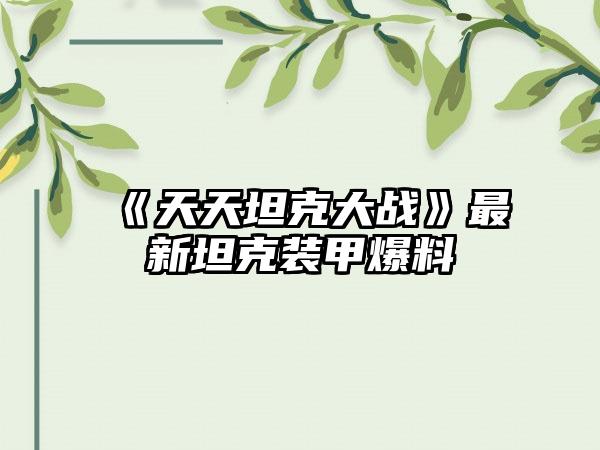 《天天坦克大战》最新坦克装甲爆料