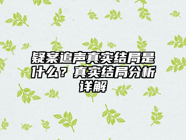 疑案追声真实结局是什么？真实结局分析详解