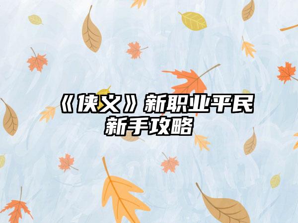 《侠义》新职业平民新手攻略