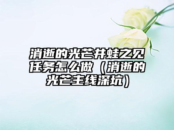 消逝的光芒井蛙之见任务怎么做（消逝的光芒主线深坑）