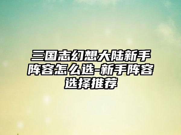 三国志幻想大陆新手阵容怎么选-新手阵容选择推荐