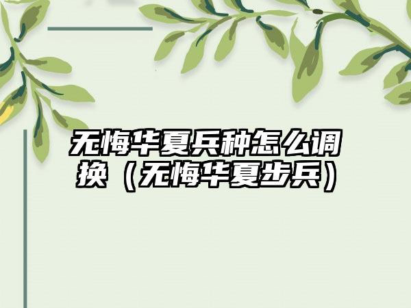 无悔华夏兵种怎么调换（无悔华夏步兵）