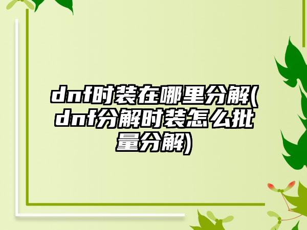 dnf时装在哪里分解(dnf分解时装怎么批量分解)
