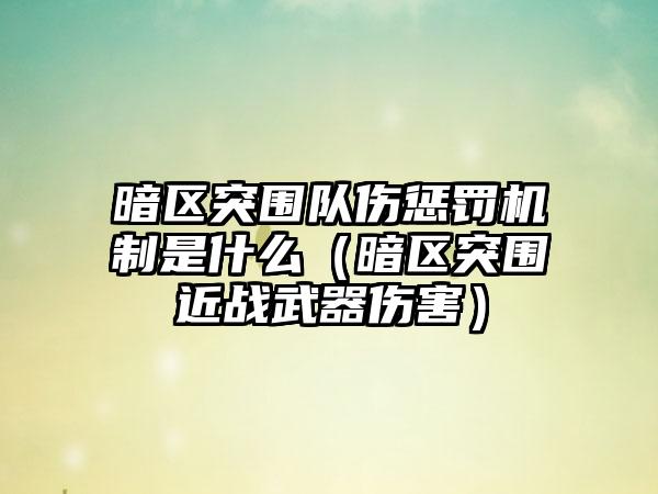 暗区突围队伤惩罚机制是什么（暗区突围近战武器伤害）