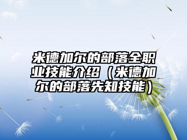 米德加尔的部落全职业技能介绍（米德加尔的部落先知技能）