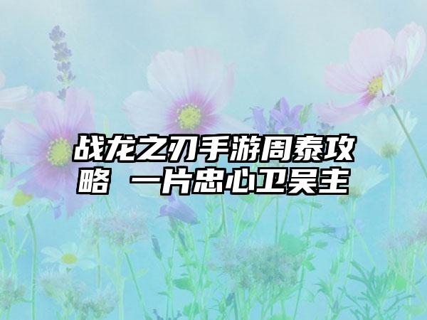 战龙之刃手游周泰攻略 一片忠心卫吴主