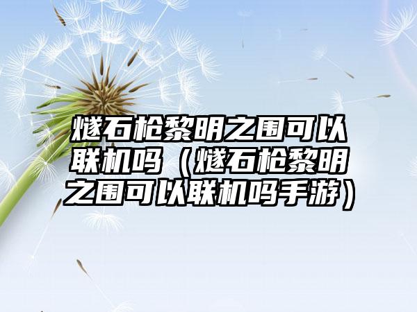 燧石枪黎明之围可以联机吗（燧石枪黎明之围可以联机吗手游）