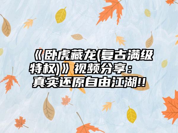 《卧虎藏龙(复古满级特权)》视频分享： 真实还原自由江湖!!