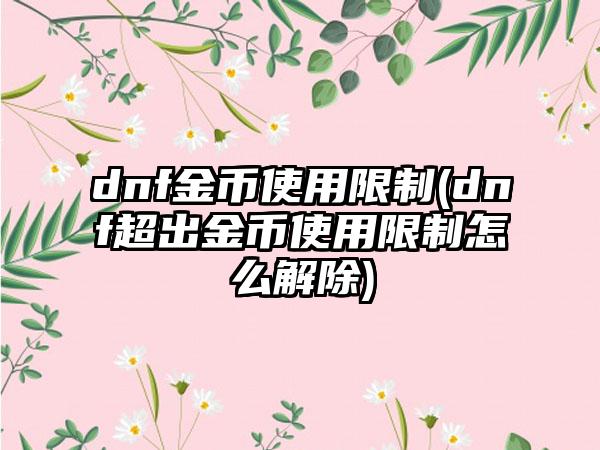 dnf金币使用限制(dnf超出金币使用限制怎么解除)