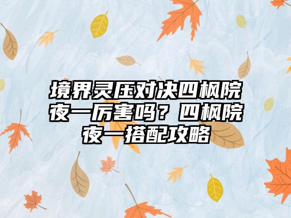 境界灵压对决四枫院夜一厉害吗？四枫院夜一搭配攻略