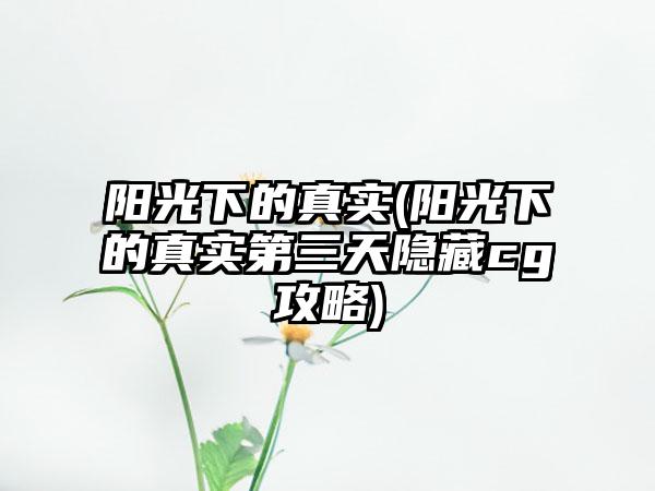 阳光下的真实(阳光下的真实第三天隐藏cg攻略)